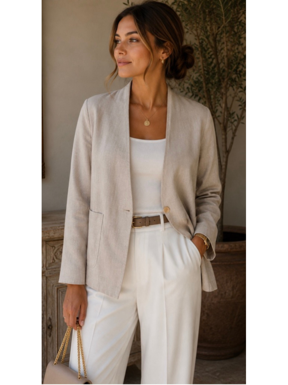 Eileen Fisher Beige Linen Blazer S Flaw